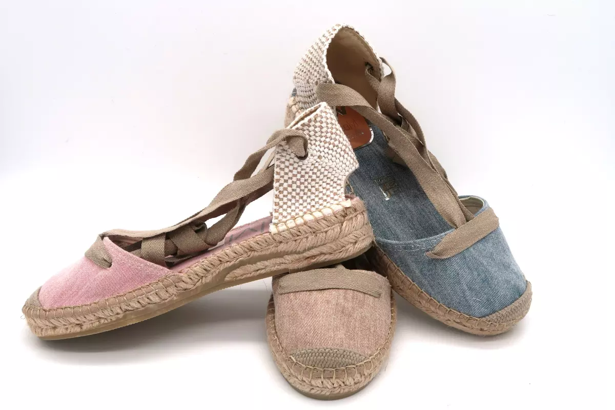 Alpargata de lona plana con cintas 45 azul vaquero rosa beige salvi