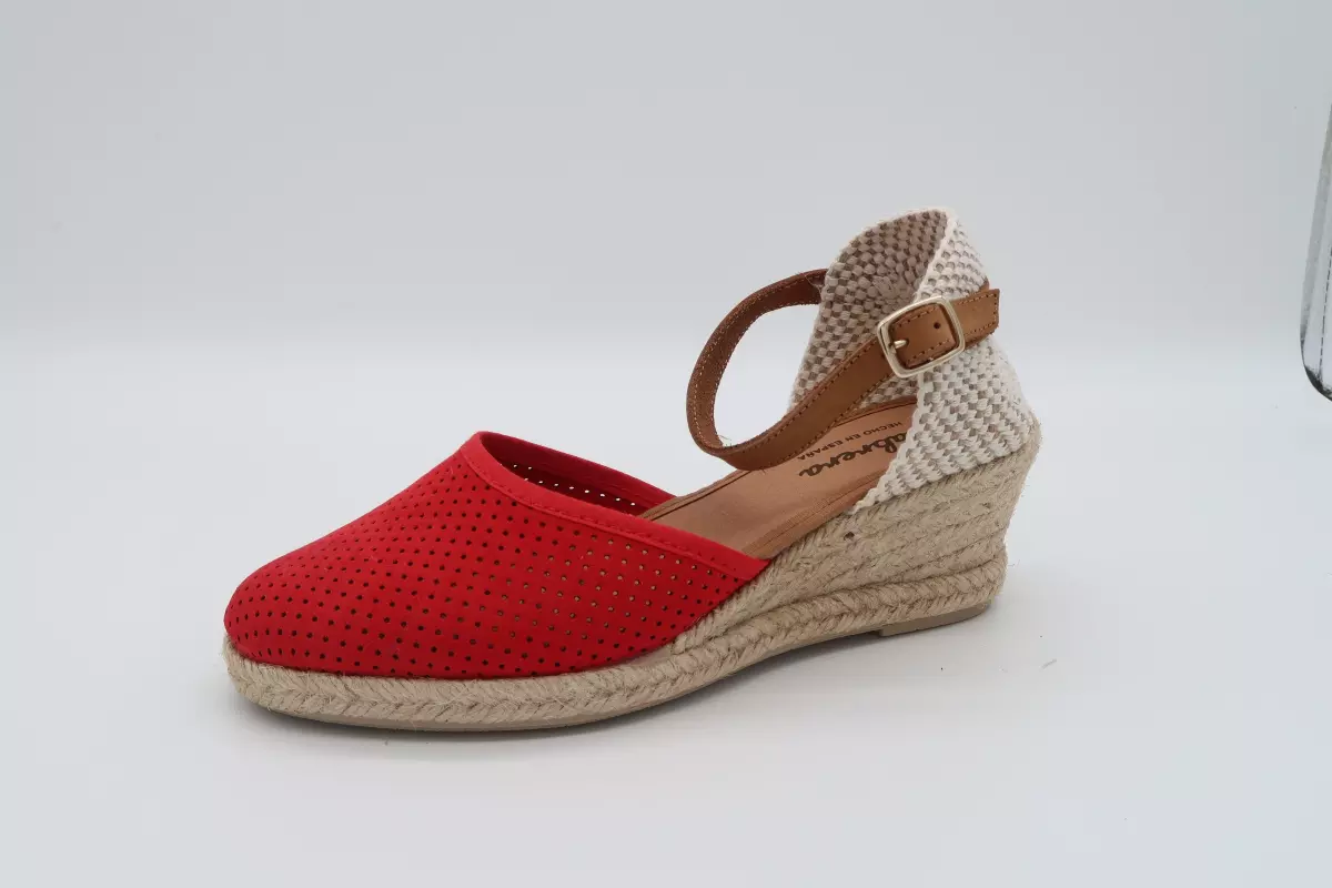 Alpargata cuña media atada al tobilla de tejido poroso rojo | 29 
