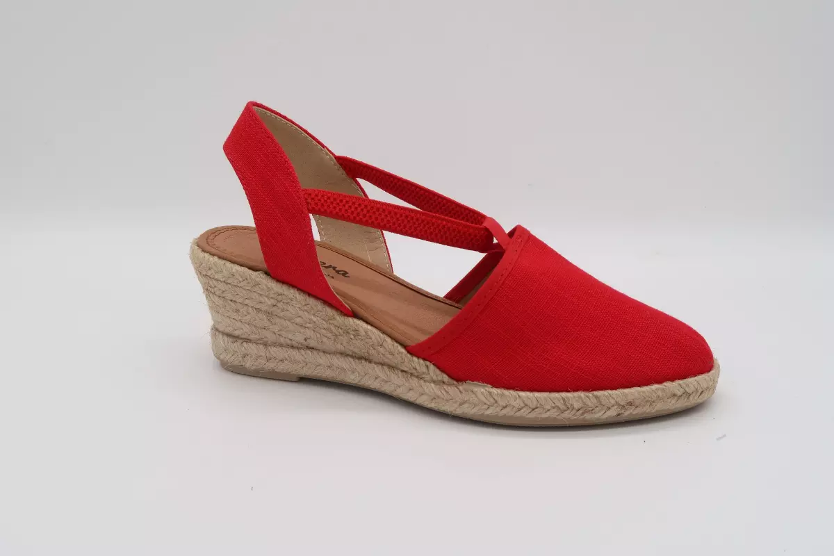 Alpargata lona roja cuña alta (6cm) sujeta con gomas | 27 